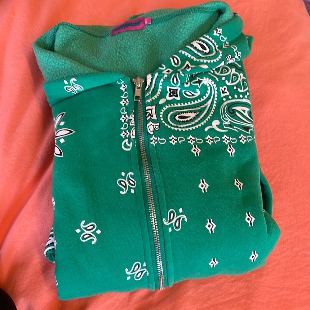 Edikted green bandana zip up hoodie